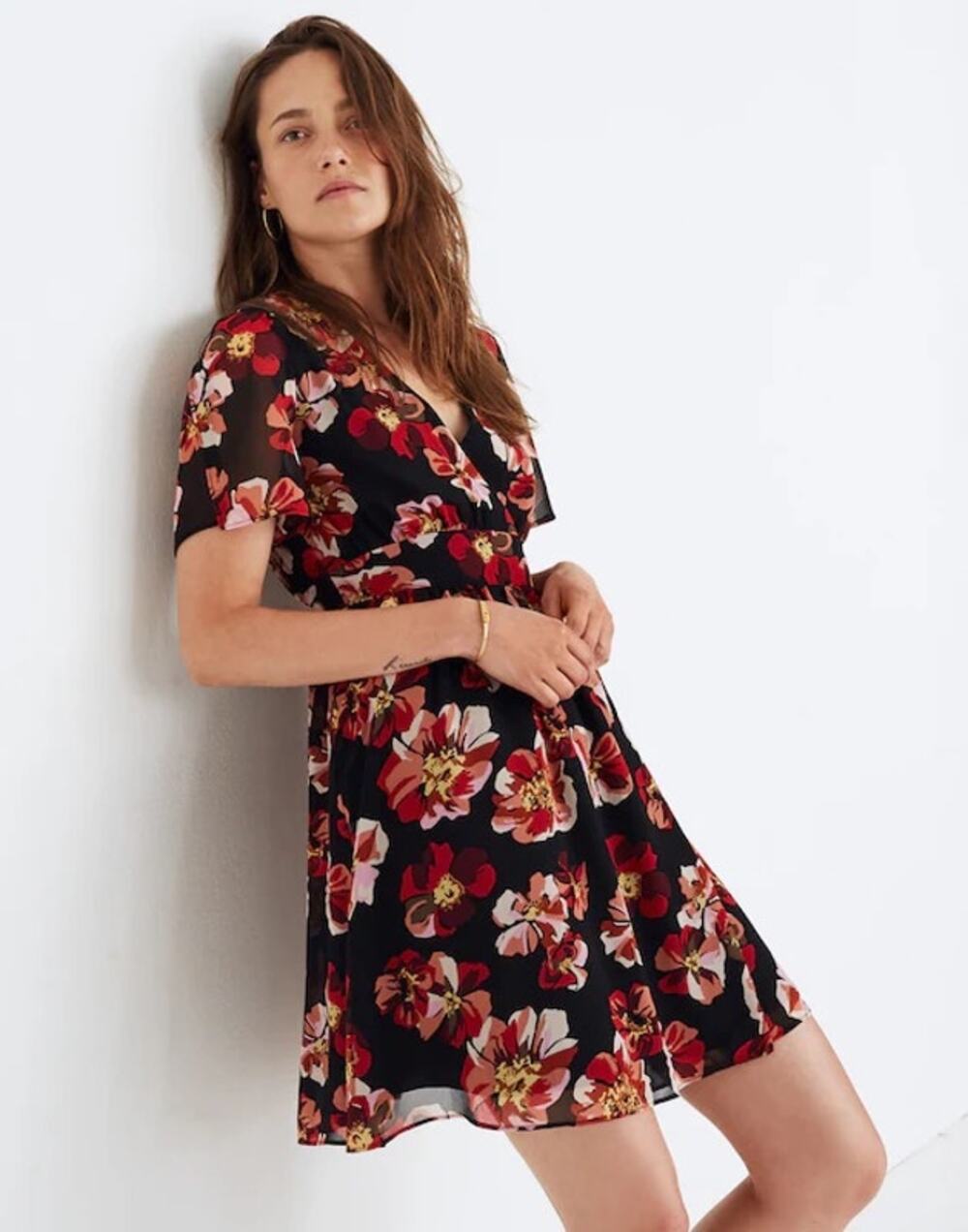 ✨2/$30✨ Madewell Floral Tulip Sleeve Mini Dress Size 0 French Rose